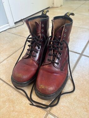 Dr. Martens Women's Burgundy Leather Lace-Up Combat Boots